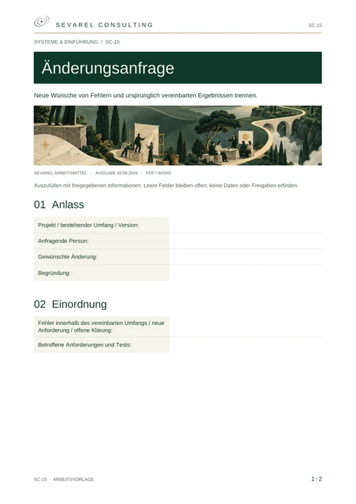 Titelseite: Änderungsanfrage