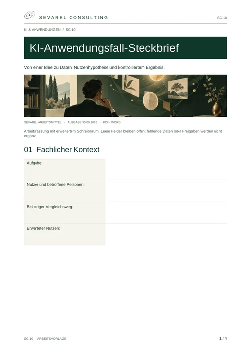 Titelseite: KI-Anwendungsfall-Steckbrief