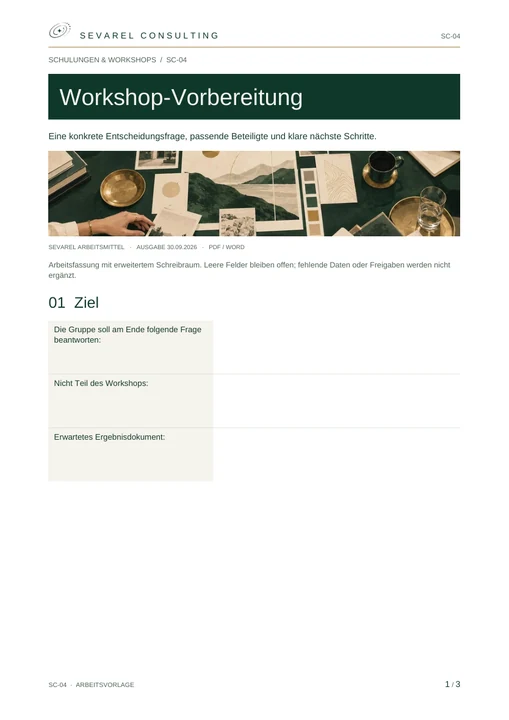 Titelseite: Workshop-Vorbereitung